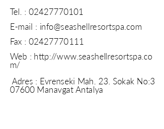 Seashell Resort & Spa iletiim bilgileri
